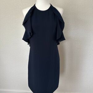 Reiss 'Reva' Navy Halterneck Shift Mini Dress with Frill Details Sz 6
